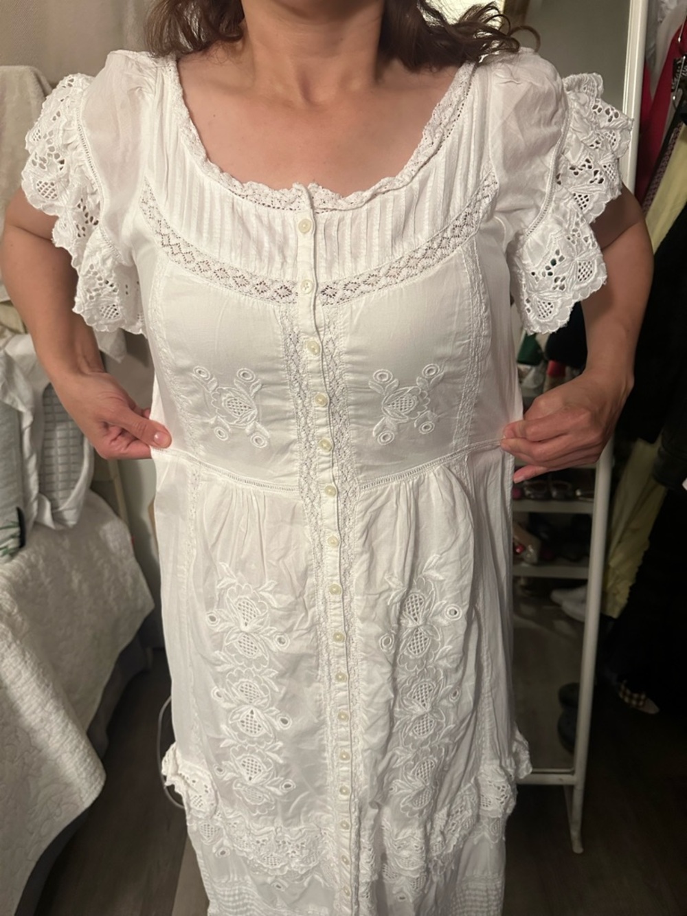 J. Crew White Eyelet Button-Front Maxi Dress with Ruffle Hem - Picture 7 of 8